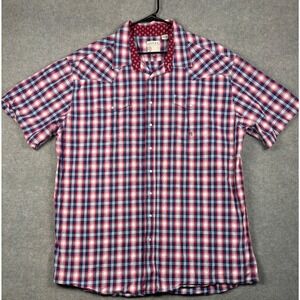 Roper Western Pearl Snap Shirt Plaid Short Sleeve 3XLT Red White Blue